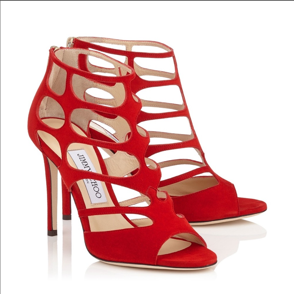 Jimmy Choo Ren 100 suede red pump heel